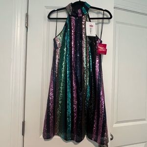 Badgley Mischka Sequin Halter Dress